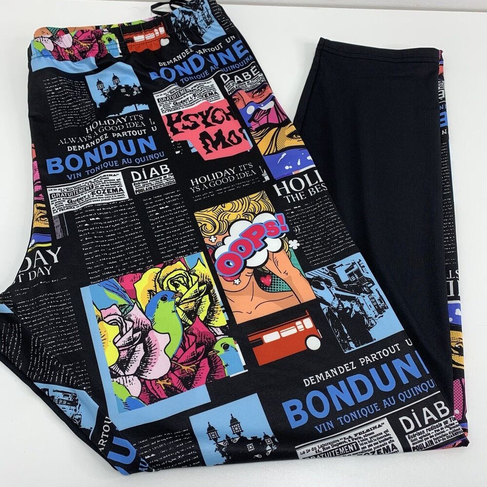 Shein Plus Women's Graphic Leggings Comic Leisure Pants Art Sz 3XL Exc